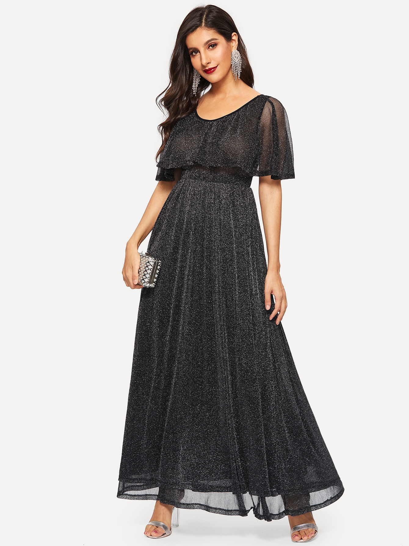 Robe cape brillante évasée avec taille haute | SHEIN France