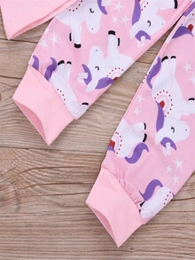 SHEIN Toddler Girls Unicorn Print Tee With Trousers - Baby Pink - View 4