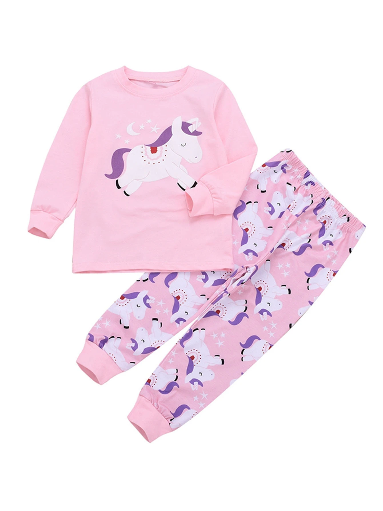 SHEIN Toddler Girls Unicorn Print Tee With Trousers - Baby Pink - View 1