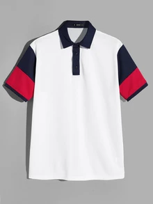 Manfinity Men Cut-and-sew Sleeve Half Placket Polo Shirt - White - View 1