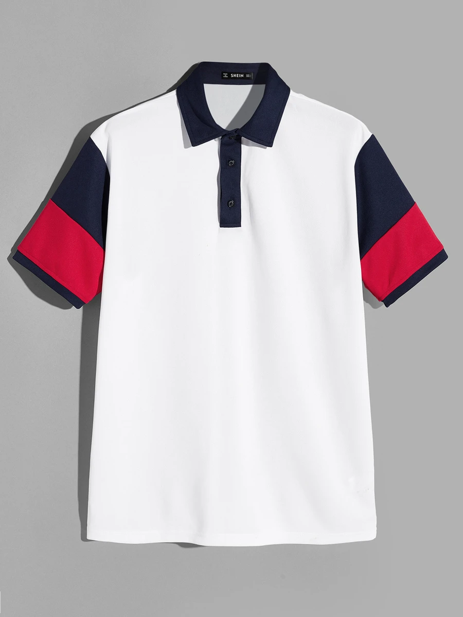 Manfinity Men Cut-and-sew Sleeve Half Placket Polo Shirt - White - View 1