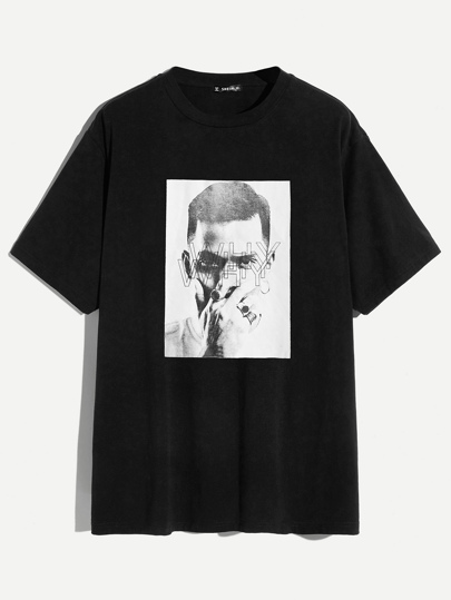 Men Letter and Figure Print Tee