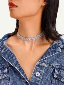 Gargantilla ancha con diamante de imitación