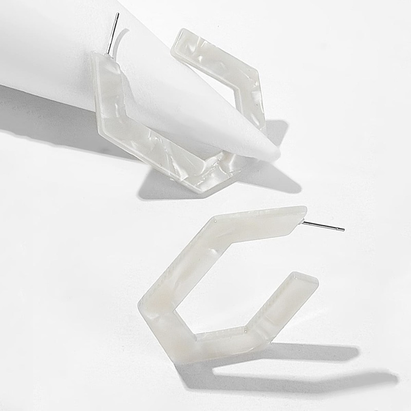 

Marble Pattern Geometric Hoop Earrings 1pair, White