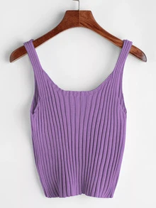 Ribbed Sweater-Knit Tank Top - Violet Purple - View 2