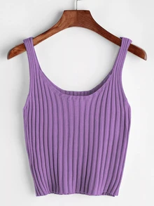 Ribbed Sweater-Knit Tank Top - Violet Purple - View 1