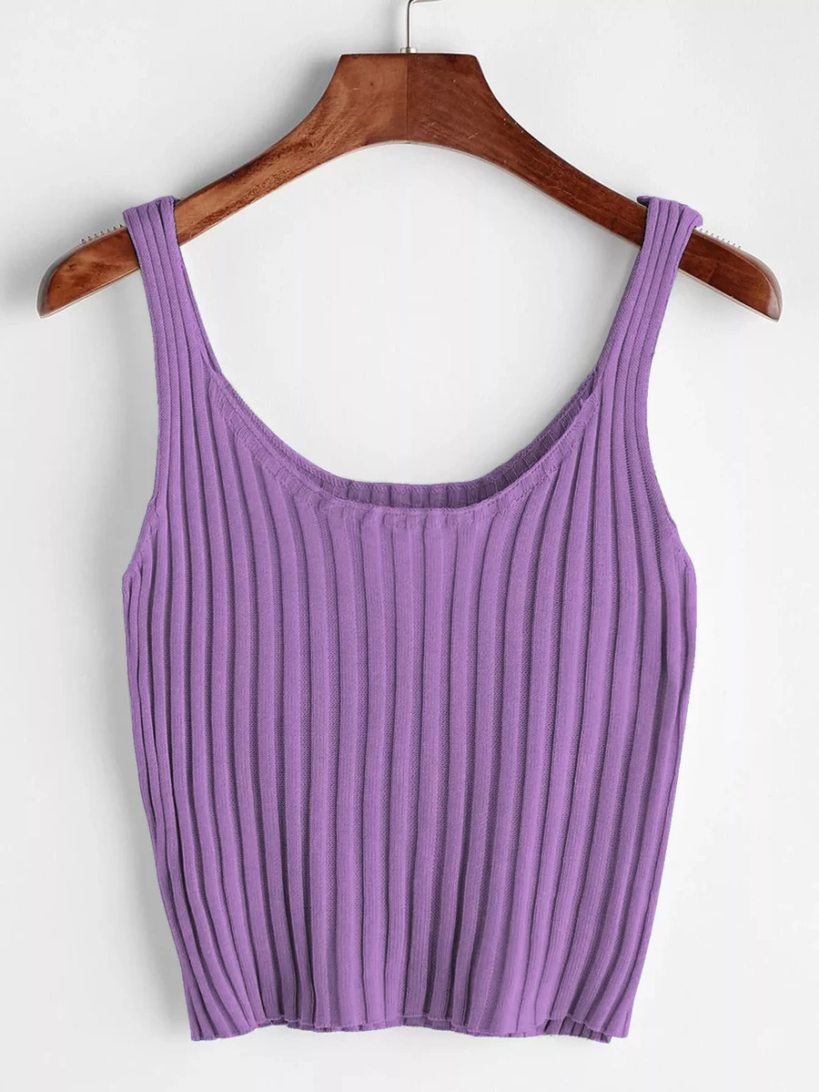 Ribbed Sweater-Knit Tank Top - Violet Purple - View 1