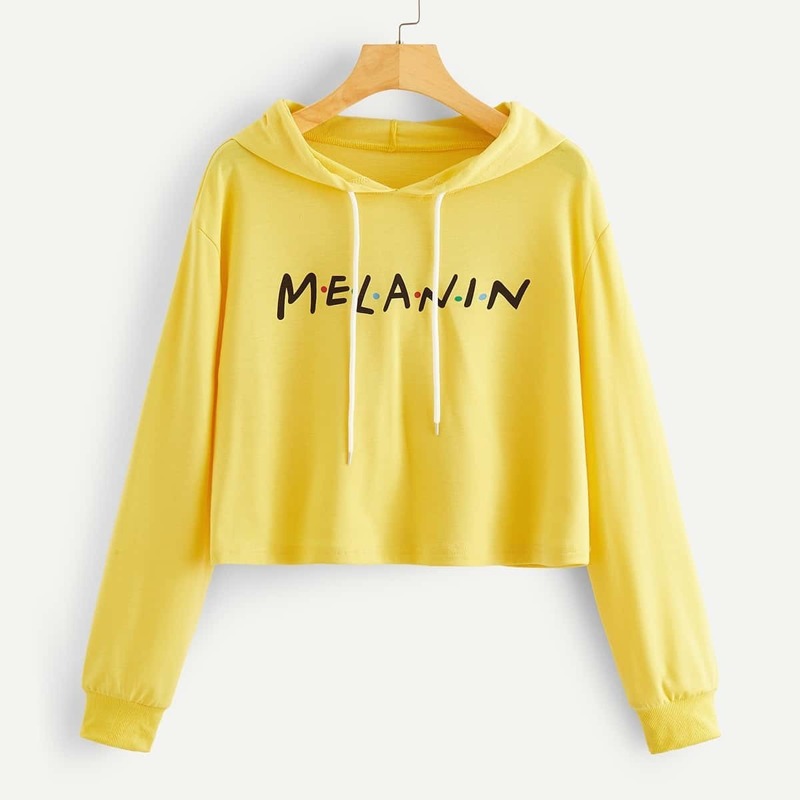 

1Plus1 Girls Letter Print Drawstring Hoodie, Yellow