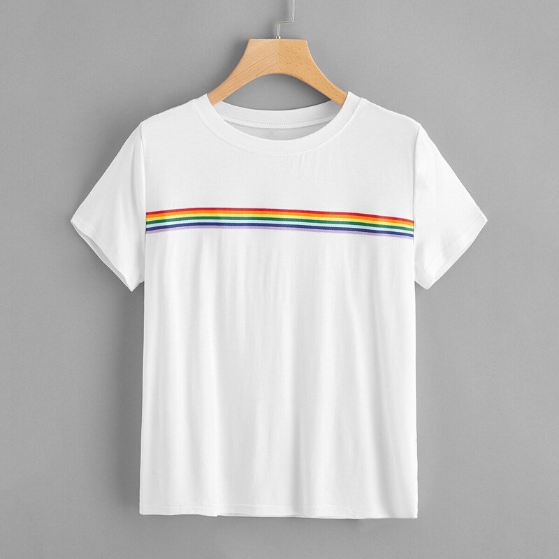 

1Plus1 Girls Rainbow Striped Tee, White