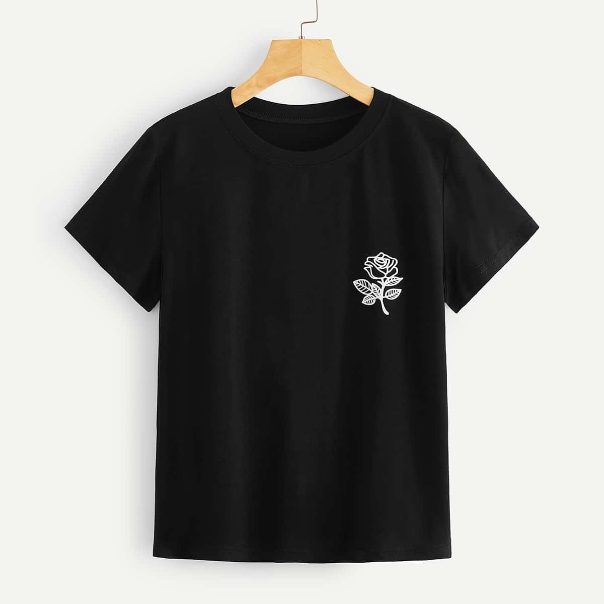 

1Plus1 Girls Floral Print Tee, Black
