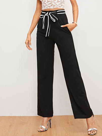 Contrast Trim Self Tie Waist Pants pictures