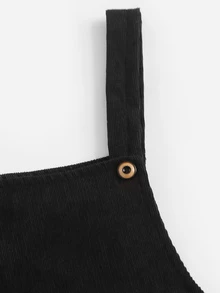 Solid Double Button Pinafore Dress - Black - View 4