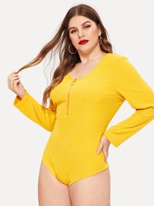 Plus Half Zip Ribbed Bodysuit