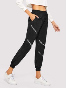 Letter Print Taped Elastic Waist Pants