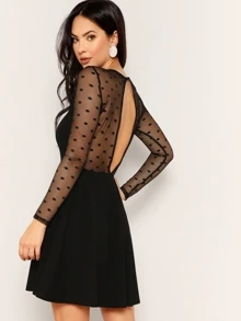 SHEIN Privé فستان ملائم ومتوهج شفاف ومقصوص من الخلف - الأسود - مشاهدة 2