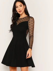 SHEIN Privé فستان ملائم ومتوهج شفاف ومقصوص من الخلف - الأسود - مشاهدة 1