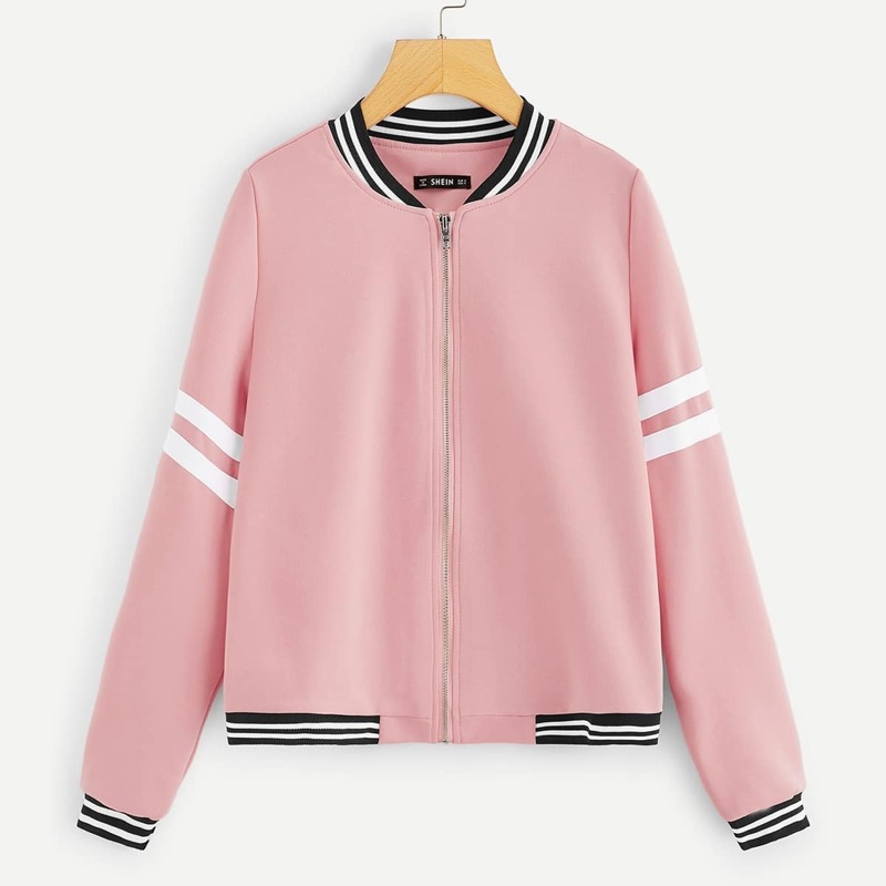 

Zip Up Varsity Baseball Jacket, Pink