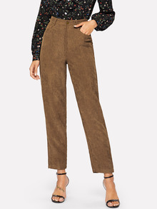 Solid Corduroy Pants Without Belt