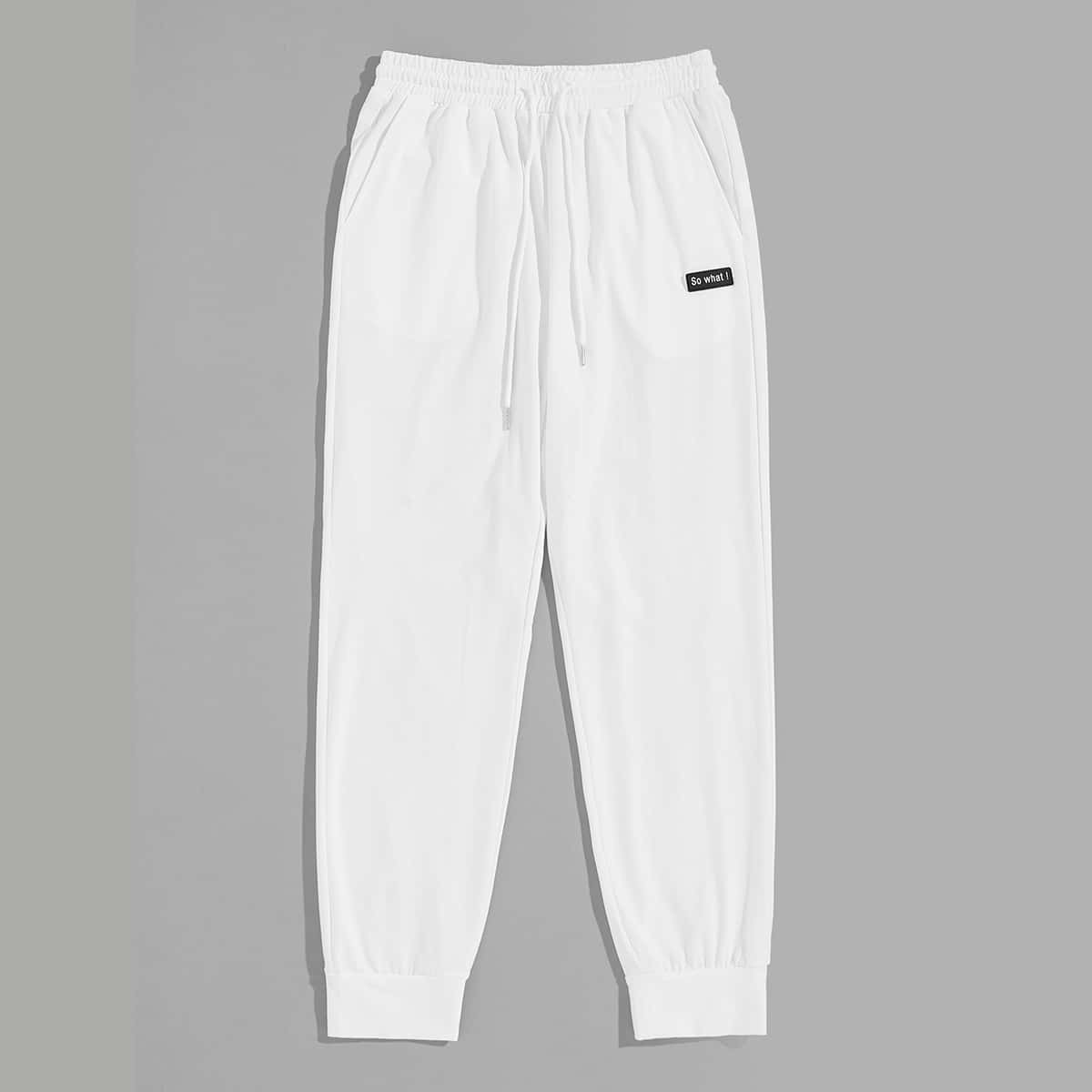 

Guys Drawstring Waist Patch Detail Sweatpants, White