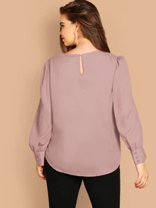 SHEIN Clasi Áo sơ mi Plus Size Nút màu trơn Hồng Tao nhã - Bụi hồng - Xem 2