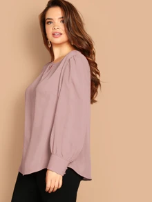 SHEIN Clasi Áo sơ mi Plus Size Nút màu trơn Hồng Tao nhã - Bụi hồng - Xem 3