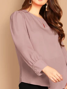 SHEIN Clasi Áo sơ mi Plus Size Nút màu trơn Hồng Tao nhã - Bụi hồng - Xem 4