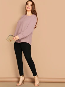 SHEIN Clasi Áo sơ mi Plus Size Nút màu trơn Hồng Tao nhã - Bụi hồng - Xem 5