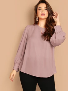 SHEIN Clasi Áo sơ mi Plus Size Nút màu trơn Hồng Tao nhã - Bụi hồng - Xem 1