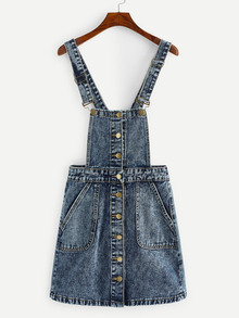 Single Breasted Pocket Detail Denim Overall Dress
