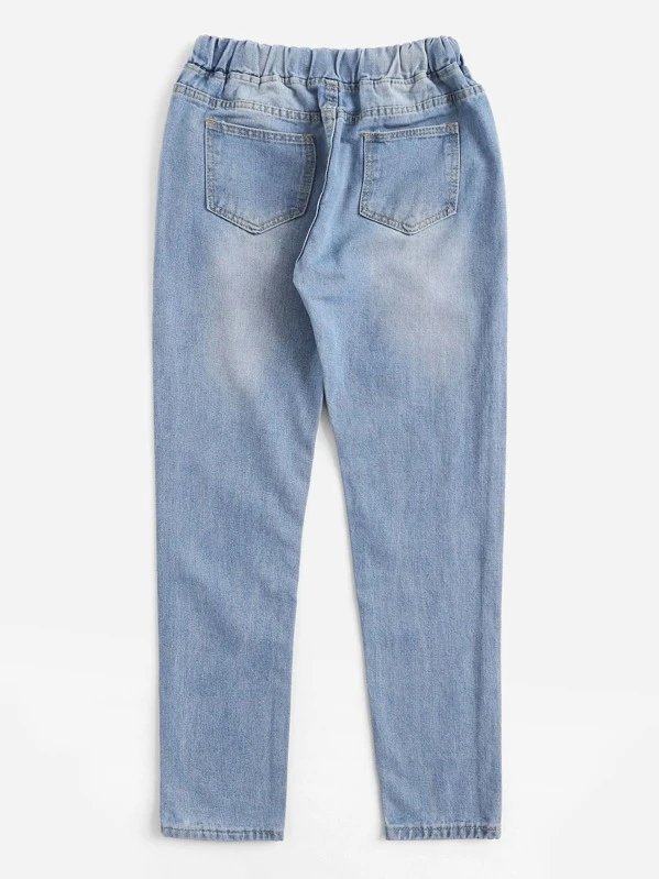 faded wash drawstring waist jeans