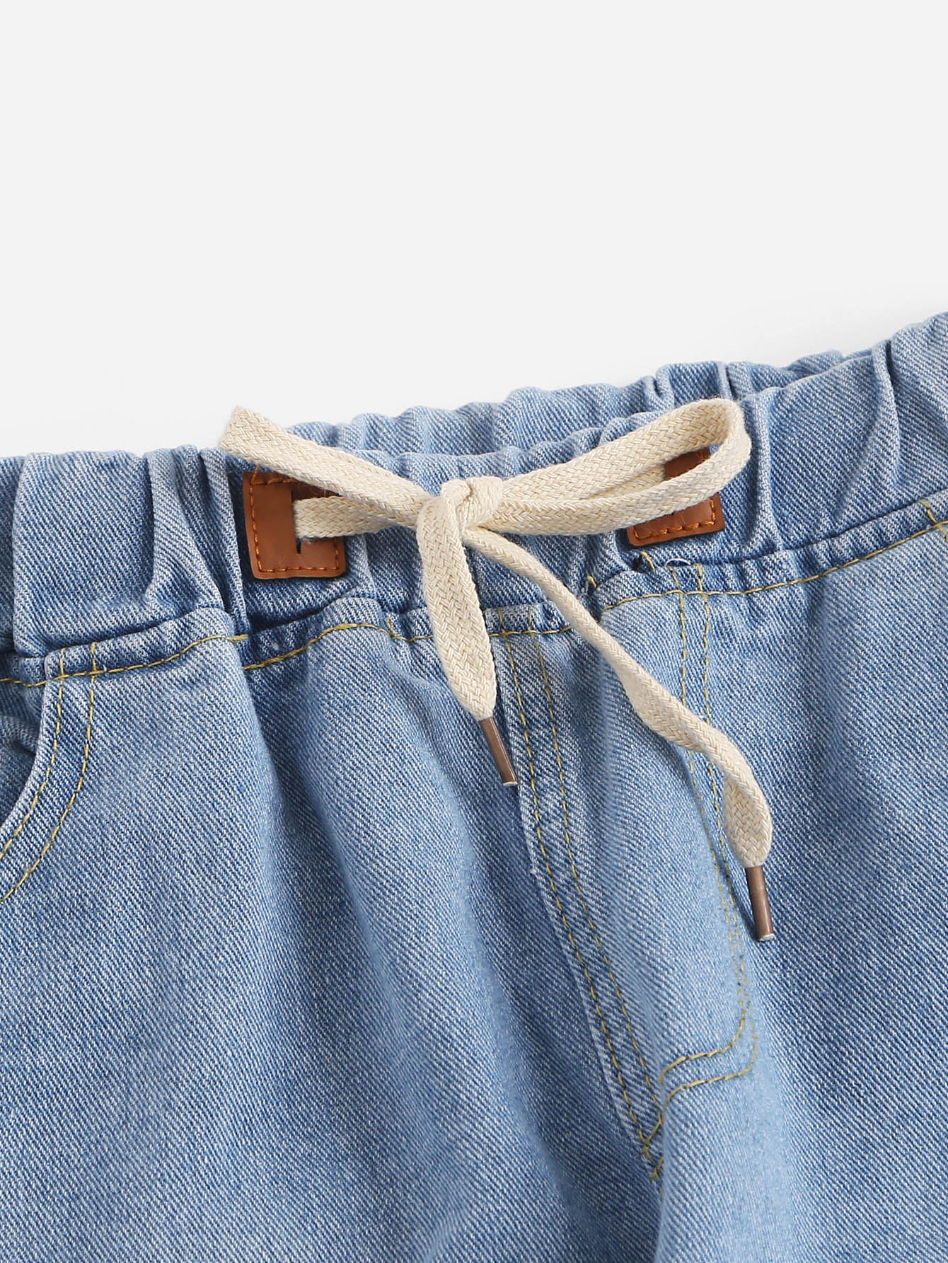 faded wash drawstring waist jeans