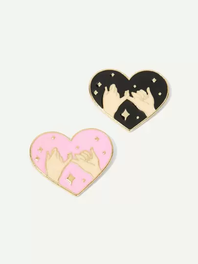 手掌紋理心形胸針套裝2個