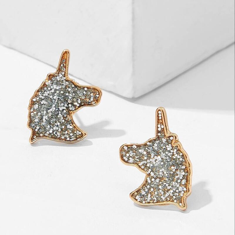 

Glitter Unicorn Shaped Stud Earrings 1pair, Gold