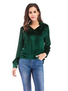 Velvet Asymmetric Hem Blouse