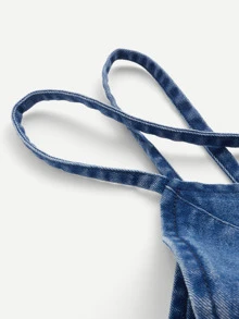 Single Breasted Spaghetti Strap Denim Dress - Navy Blue - View 4