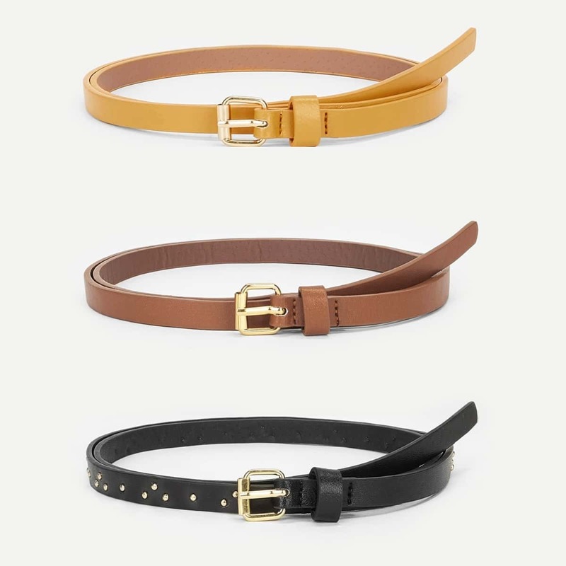 

Metal Buckle Skinny Belt 3pack, Multicolor