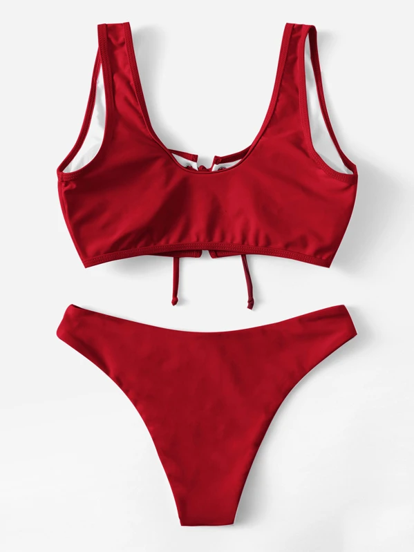 lace up tank top with high leg bikini set