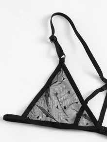 Exotic-Bondage Harness Polka Dot Garter Lingerie Set - Black - View 4