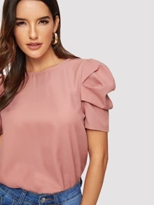 SHEIN Clasi 後鎖孔泡泡袖子上衣 - 藕粉色 - 查看 4