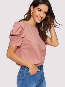 SHEIN Clasi 後鎖孔泡泡袖子上衣 - 藕粉色 - 查看 6