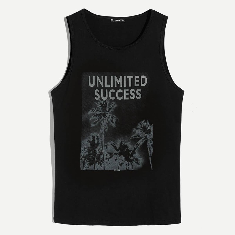

Guys Tree and Letter Print Tank Top, Black