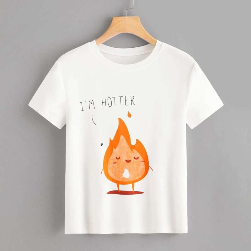 

1Plus1 Girls Cartoon & Letter Print Tee, White