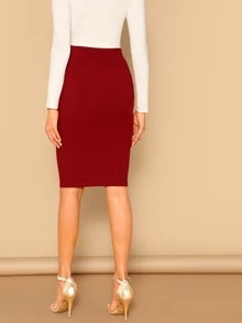 SHEIN Privé Slim Fit Tube Skirt - Burgundy - View 2