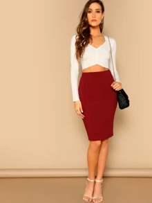 SHEIN Privé Slim Fit Tube Skirt - Burgundy - View 5