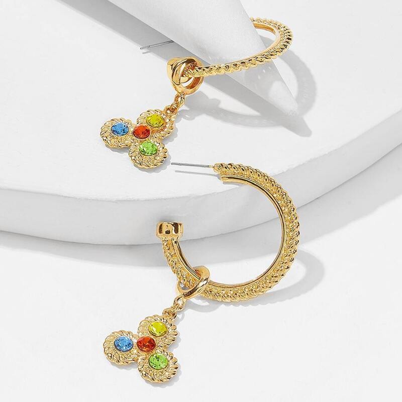 

Spiral Detail Cut Hoop Drop Earrings 1pair, Gold