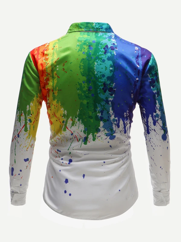 men paint drip print skinny shirt