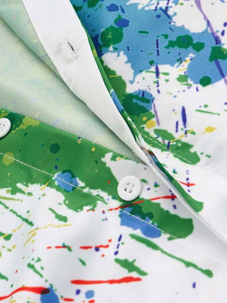 men paint drip print skinny shirt