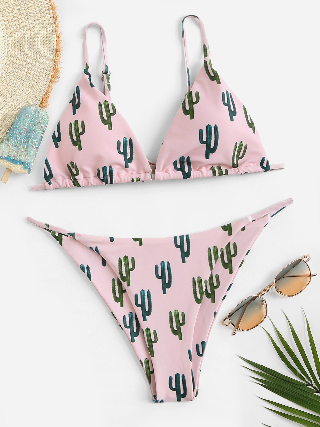 Our Random Cactus Print Triangle Top With Tanga Bikini is such a vibe -  ROMWE