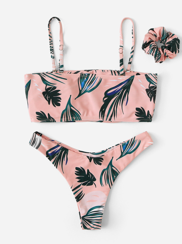 Con Bikini Goma Al Azar Bandeau Estampado Pelo Hoja De v8NnOwm0