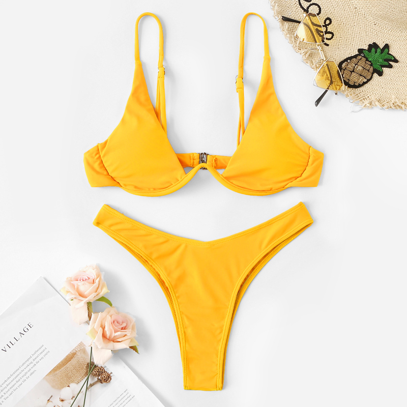 

Underwire High Cut Bikini Swimsuit, Mustard yellow